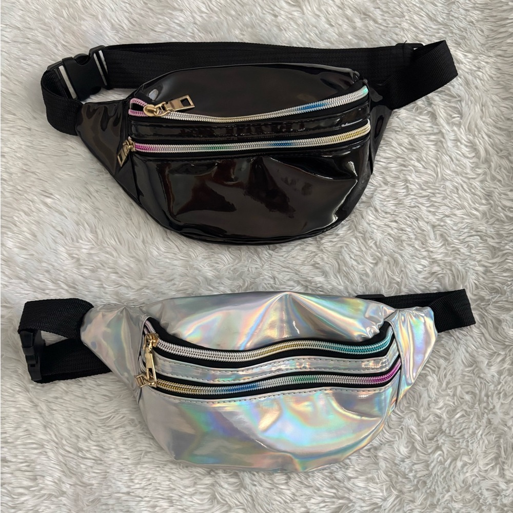 Holographic and Black Fanny Pack Set